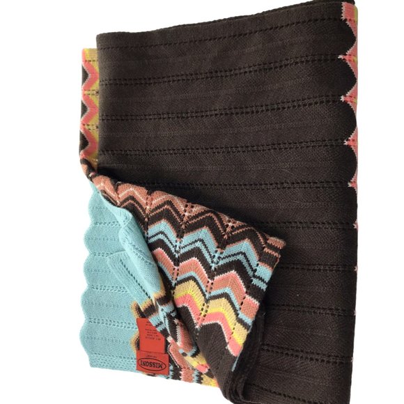 MISSONI for Target Scarf Brown Pink Blue Chevron Stripe.  Long. - Picture 9 of 10